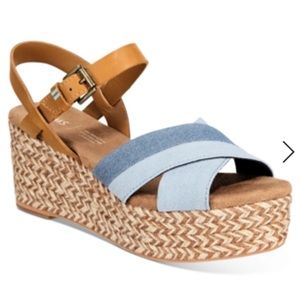 Navy/Denim and Tan Leather Espadrilles in Size 11W. New/never worn.